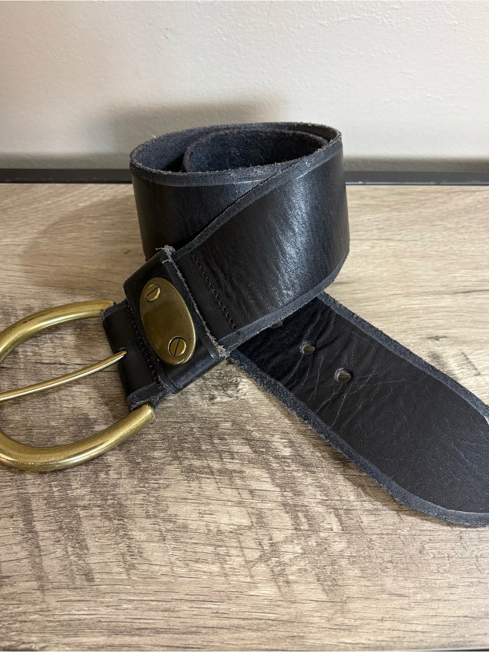 LP LINEA PELLE Black VINTAGE COLLECTION Wide Waist BELT w Large BRASS Buckle